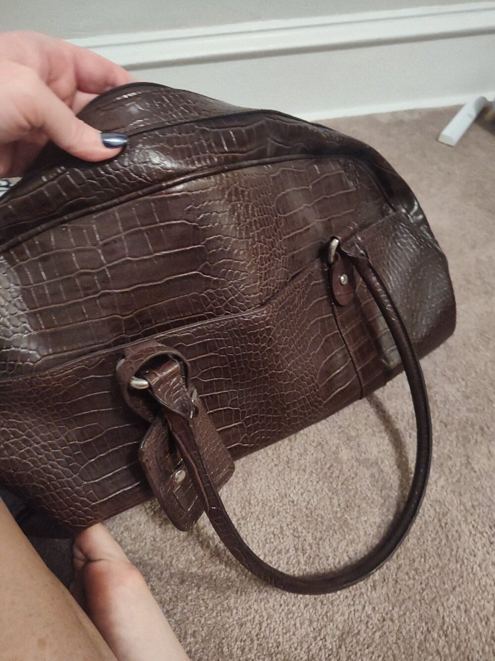 Bath & Body Works Vintage Brown Faux Crocodile Travel Weekender Duffle Bag Y2K